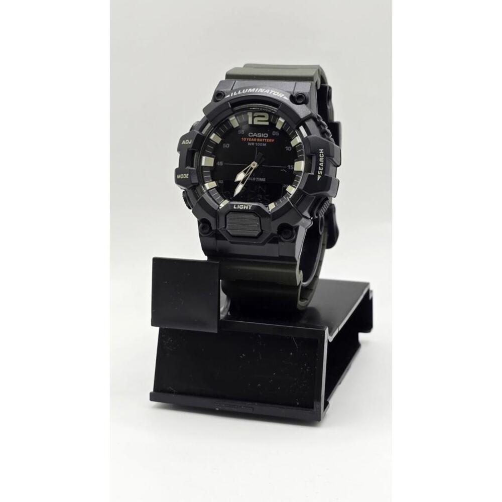 Casio Men's Watch World Time Black Analog-Digital Dial Green Strap HDC700-3AV
